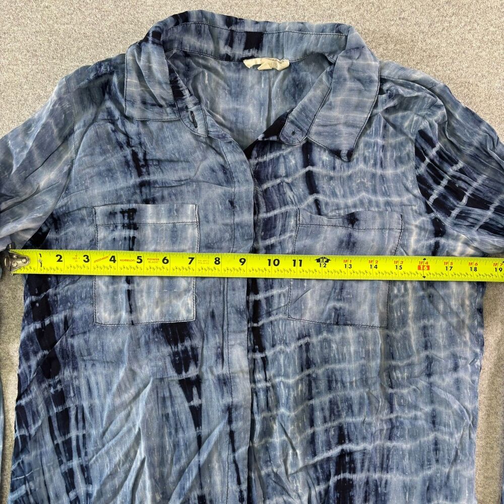 Mystree Women's Blue Tie Dye Button Down Shirt Boho Coastal Long Sleeve Blouse - Picture 6 of 6
